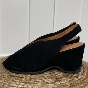 Chic Black Suede Wedge Sandals